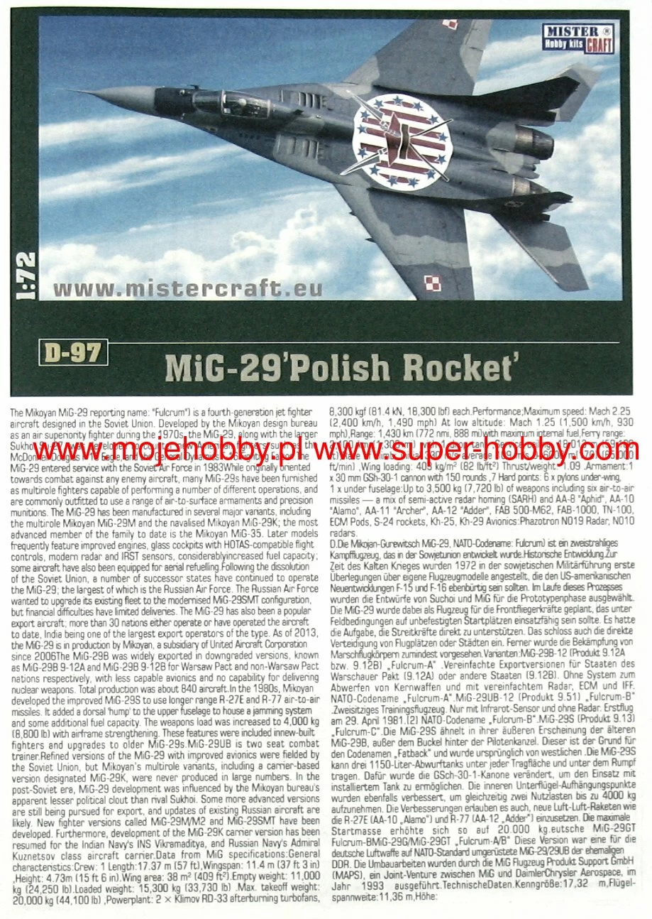 MisterCraft D97s MiG-29A Fulcrum 'Polish Rocket' - Model Set - Image 7