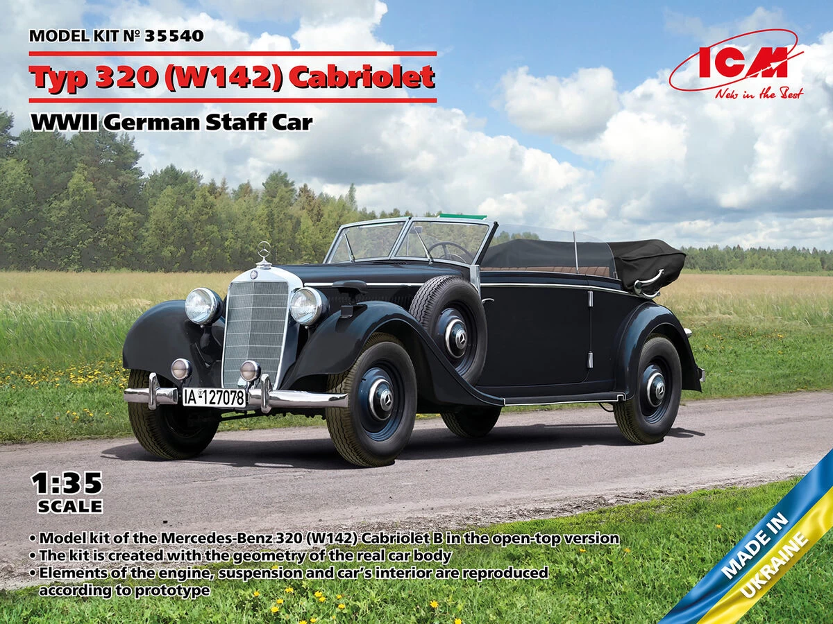 NEW! ICM 35540 Typ 320 (W142) Cabriolet WWII German Staff Car