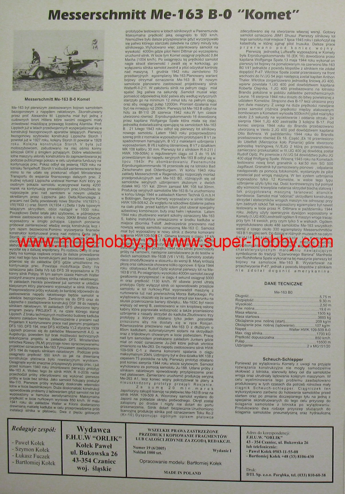 Orlik 019 German Plane Me-163 Komet + Tractor Scheuch-Schlepper - Image 2